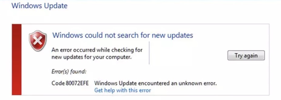 Windows Update Error 80072EFE